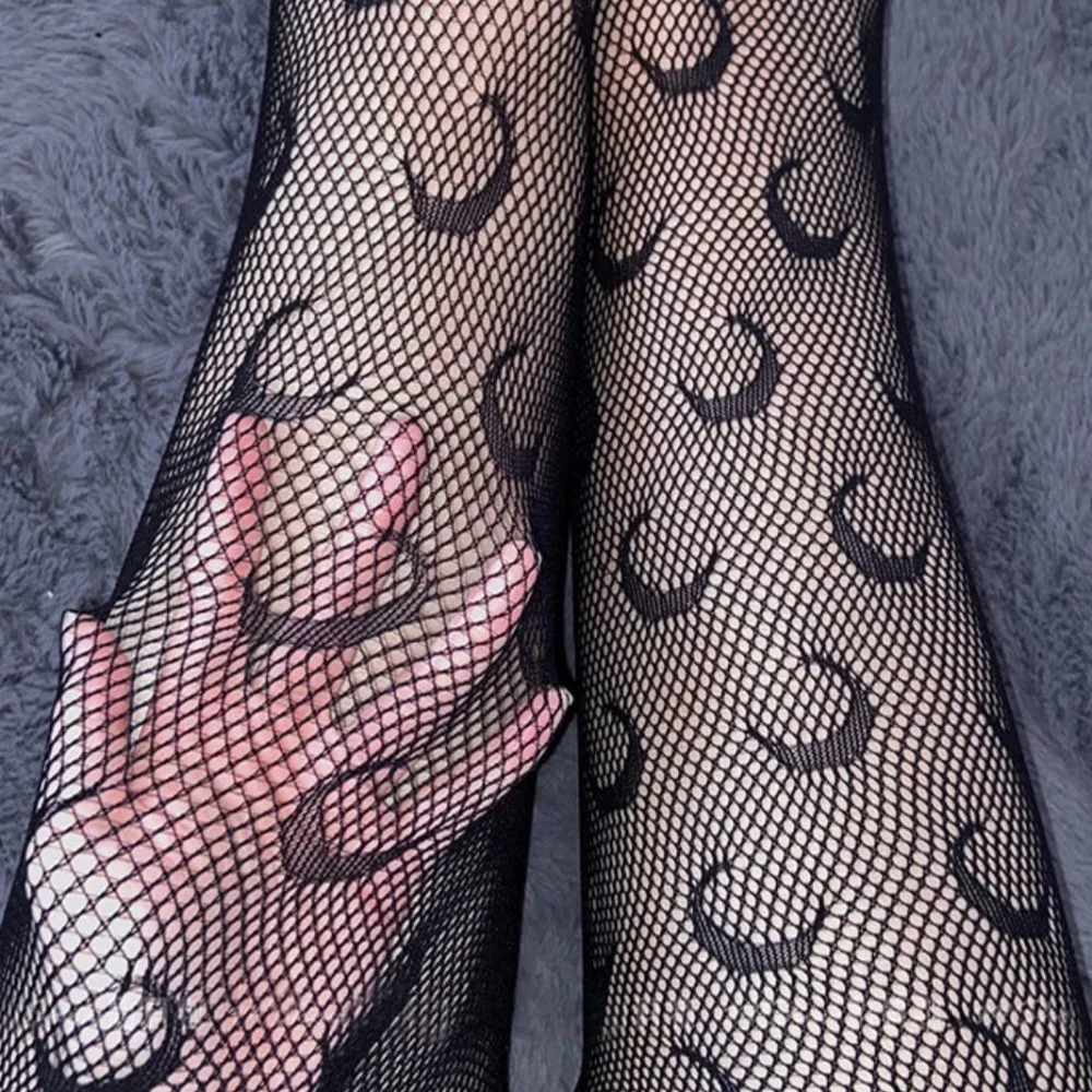 🌙 Celestial‎ Crescent Moon Fishnet Tights Pantyhose Stockings